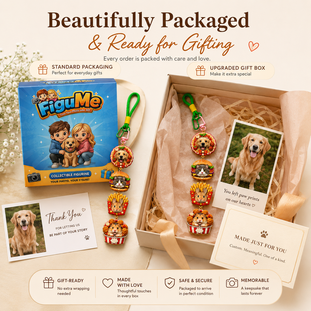 Foodie Pet Stackies™ Custom 3D Pet Charms – Burger, Fries & Fun Food-Inspired Dog & Cat Keychain Gift
