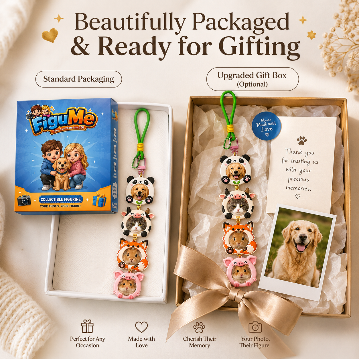 Animal Buddy Pet Stackies™ Custom 3D Pet Charms – Panda, Bunny & Cute Animal-Inspired Dog & Cat Keychain Gift