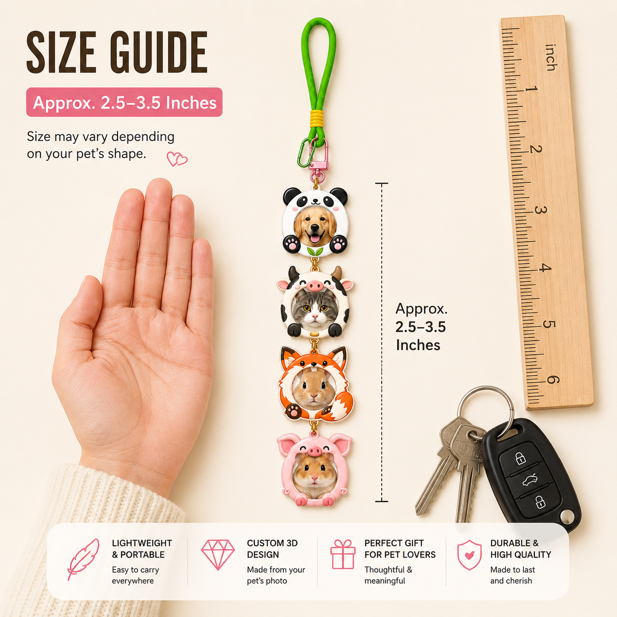 Animal Buddy Pet Stackies™ Custom 3D Pet Charms – Panda, Bunny & Cute Animal-Inspired Dog & Cat Keychain Gift
