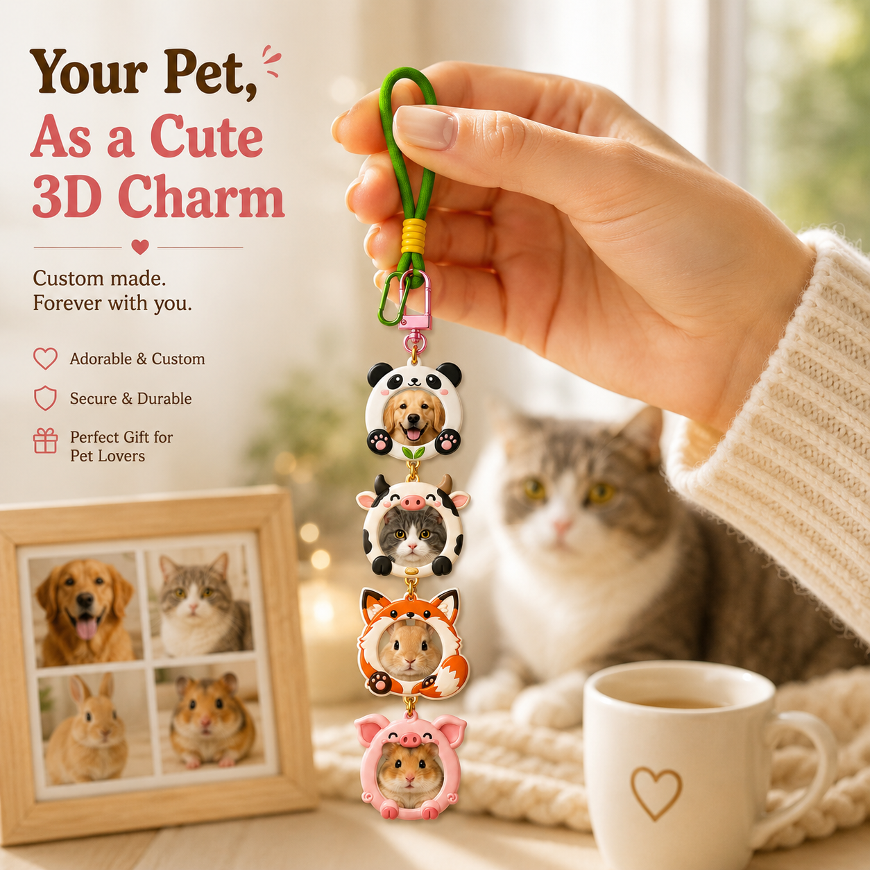 Animal Buddy Pet Stackies™ Custom 3D Pet Charms – Panda, Bunny & Cute Animal-Inspired Dog & Cat Keychain Gift