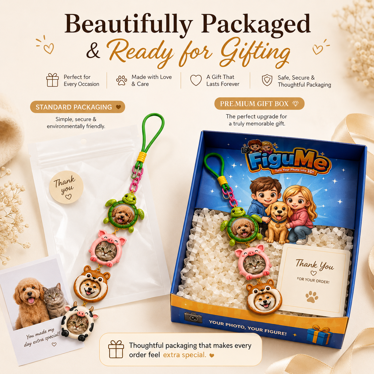 Animal Buddy Pet Stackies™ Custom 3D Pet Charms – Panda, Bunny & Cute Animal-Inspired Dog & Cat Keychain Gift