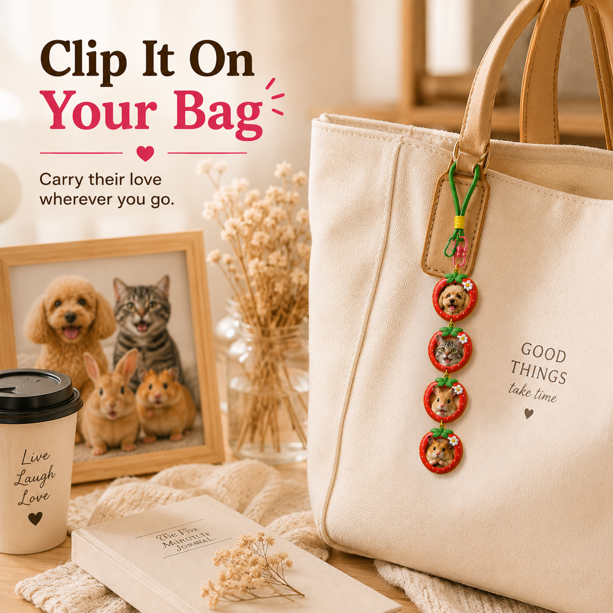 Fruit Pet Stackies™ Custom 3D Pet Charms – Apple, Strawberry & Fruit-Inspired Dog & Cat Keychain Gift