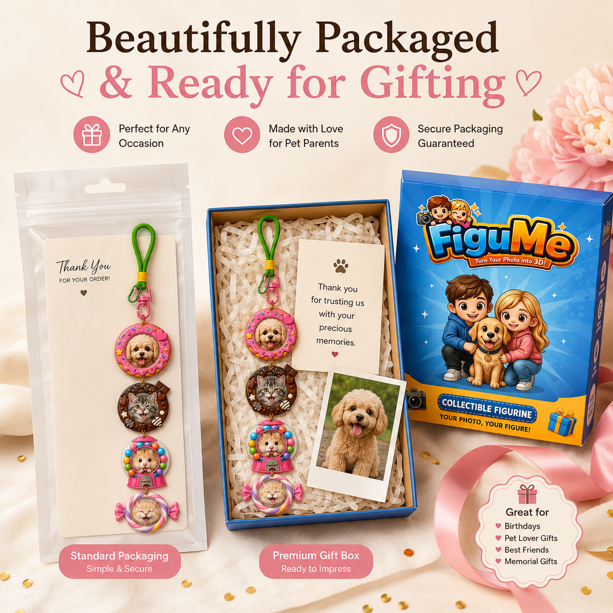 Sweet Treat Pet Stackies™ Custom 3D Pet Charms – Candy, Cake & Dessert-Inspired Dog & Cat Keychain Gift