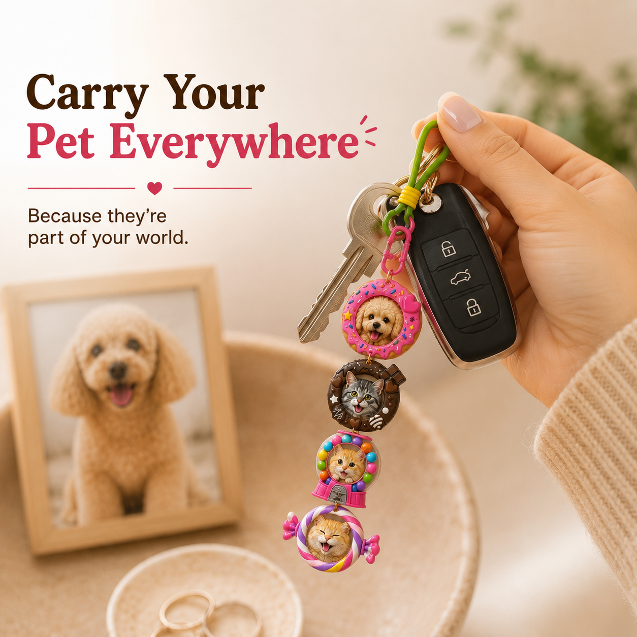 Sweet Treat Pet Stackies™ Custom 3D Pet Charms – Candy, Cake & Dessert-Inspired Dog & Cat Keychain Gift