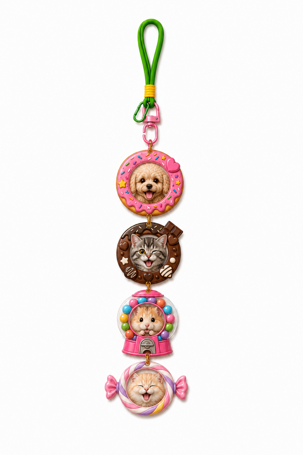 Sweet Treat Pet Stackies™ Custom 3D Pet Charms – Candy, Cake & Dessert-Inspired Dog & Cat Keychain Gift