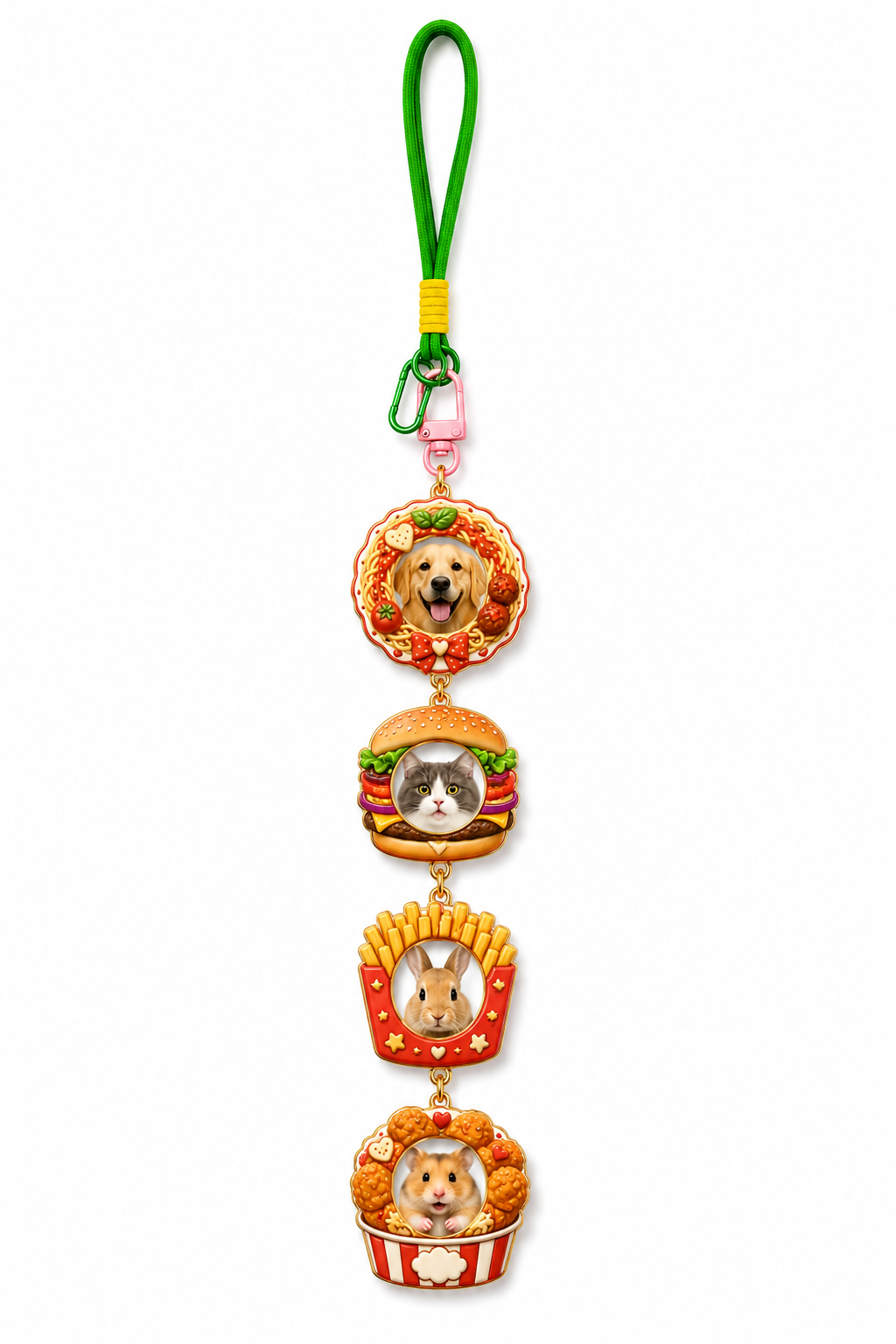 Foodie Pet Stackies™ Custom 3D Pet Charms – Burger, Fries & Fun Food-Inspired Dog & Cat Keychain Gift