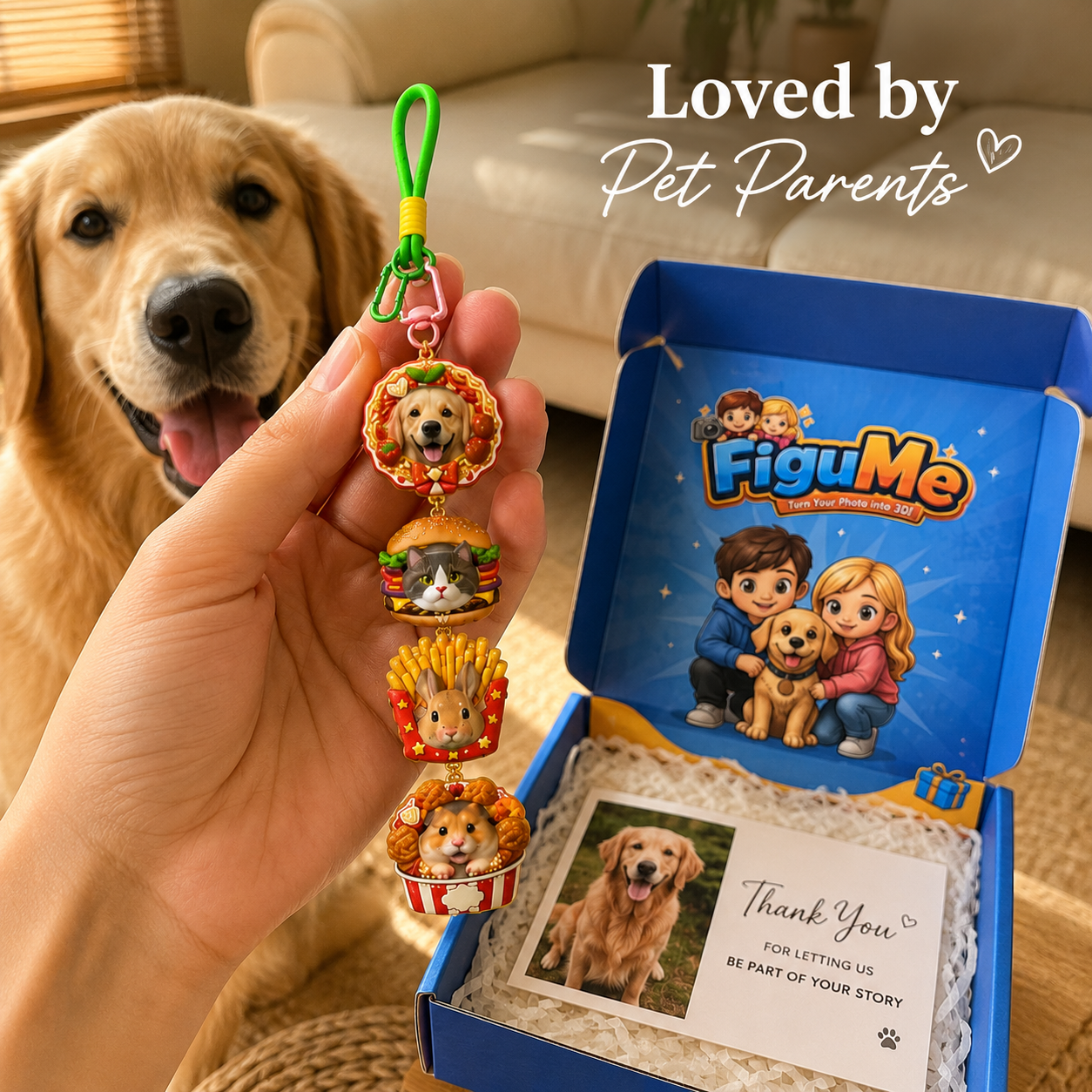 Foodie Pet Stackies™ Custom 3D Pet Charms – Burger, Fries & Fun Food-Inspired Dog & Cat Keychain Gift